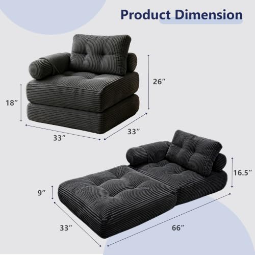 Folding Sofa Bed Convertible Sleeper Chair with Pillow Boneless Futon Chair | Boneless Foldable Couch with Armrest, Comfy Fold Out Floor Couch for Living Room, Dark Grey - color: Dark Grey, size: 1-Seater-Arm