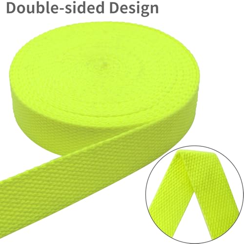 Heavy‑Duty Cotton Webbing Strap 1''x6yds Neon Yellow for Bags | 2mm thick webbing for dog collars, backpack, bag handles, apron straps, slings, sewing repairs & DIY craft projects. - color: Neon Yellow
