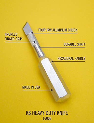 Excel Blades K6 Heavy-Duty Precision Knife – Hexagonal Metal Handle with Angled #19 Blade – Easy-Change Craft Knife for Cutting Thick Materials, Paper, Plastic and Wood - Made In USA