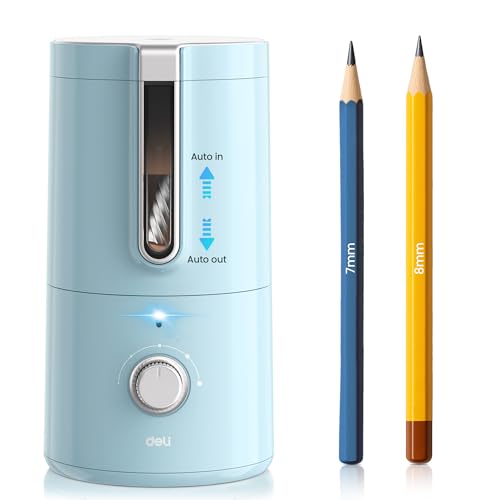 deli Electric Pencil Sharpener, Fully Automatic Pencil Sharpener | for 6.9-8mm Pencils, 5 Sharpness Modes, Rechargeable Hands-Free Sharpener for Classroom Home Office,Blue - color: Blue