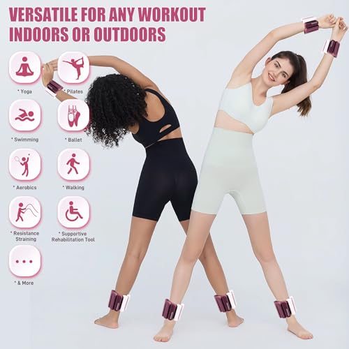 Ankle Wrist Weights for Women 2lbs/4lbs Pairs Adjustable Silicone Weights - color: Gradient Rose Mauve, size: 4 lbs Pair (2 lb Each)