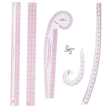 Imperial Sewing Ruler & French Curves for Pattern Making Drafting, Clear Plastic Fashion Designer Ruler Kit in Inches (6-Piece Set) - color: B-6-piece Set