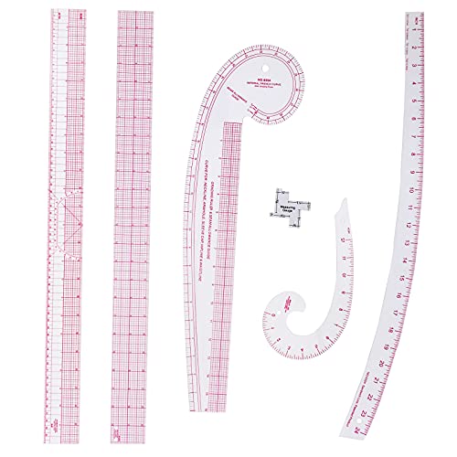 Imperial Sewing Ruler & French Curves for Pattern Making Drafting, Clear Plastic Fashion Designer Ruler Kit in Inches (6-Piece Set) - color: B-6-piece Set