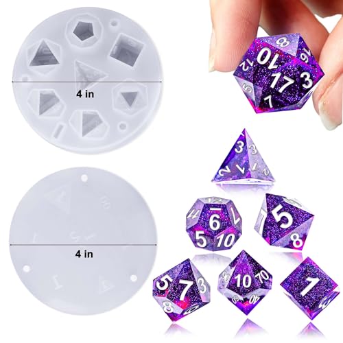 Juome Dice Resin Molds Silicone, DND Dice Silicone Molds for Epoxy Resin | Resin Mold with 7 Standard Stereoscopic Dice Cavities, Resin Mold for DIY Dices Making, Table Board Game Dice Lovers Gift