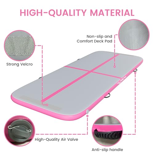 Inflatable Gymnastics Mat 6.6ft/10ft Air Tumble Track Training Mat 4/8 inches Thick Tumbling mat with Electric Pump for Home Use/Tumble/Gym/Training/Cheerleading/Water/Yoga - color: Pink, size: 6.56ft*3.9ft*4in