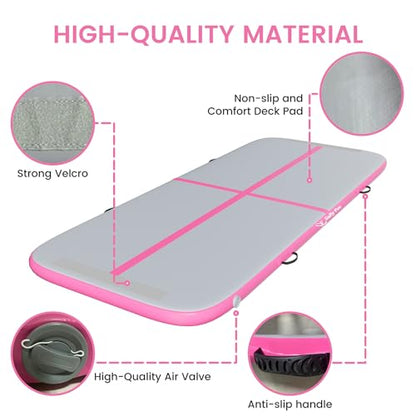 Inflatable Gymnastics Mat 6.6ft/10ft Air Tumble Track Training Mat 4/8 inches Thick Tumbling mat with Electric Pump for Home Use/Tumble/Gym/Training/Cheerleading/Water/Yoga - color: Pink, size: 6.56ft*3.9ft*4in