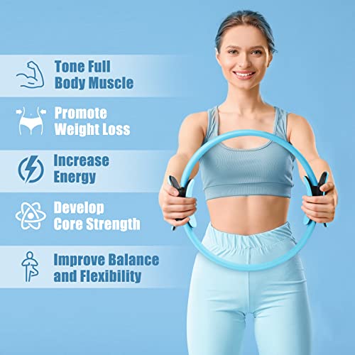 RitFit Pilates Ring 14 Inch Magic Fitness Circle for Inner Thigh Toning | Bonus Workout Guide & Storage Bag Included, Lightweight & Portable, Pilates Yoga Full Body Toning - style: Blue