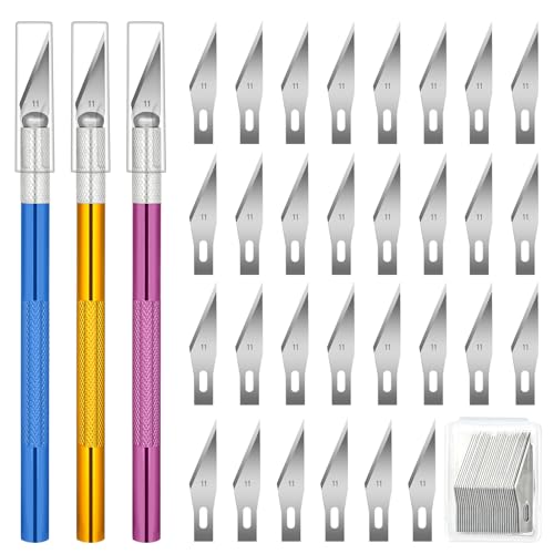 3 PCS Exacto Knife, Hobby Knife, Craft Knives with 30 PCS Spare Exacto Knife Blades(#11),Profession Craft Knifes for Crafts, Arts, Modeling, Scrapbooking, Stencil By XEKIGU, AK0103