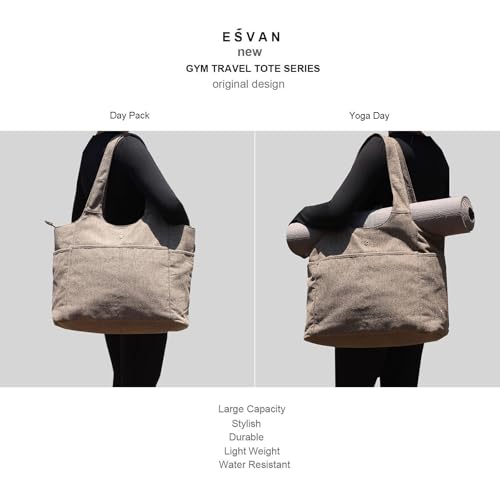 ESVAN Yoga Tote Bag Mat bag Women Shoulder Bags Carryall Tote for Travel Office Workout Gym Nurse Beach - color: Linen Gray