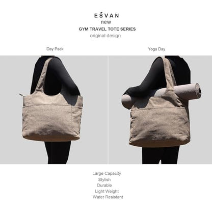 ESVAN Yoga Tote Bag Mat bag Women Shoulder Bags Carryall Tote for Travel Office Workout Gym Nurse Beach - color: Linen Gray