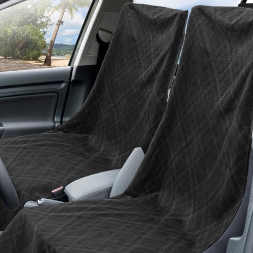 Hahafelt 2 Pack Car Seat Towel Cover with Storage Bag, Black Plaid | 63 x 32 in Car Towel Seat Cover Non Slip Waterproof, Gym Workout Swimming Running, Machine Washable Sweat Absorbent Protector - style: Black Plaid