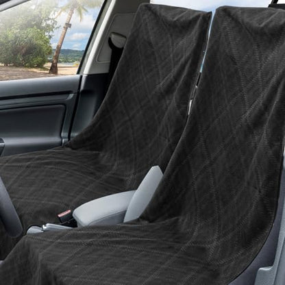 Hahafelt 2 Pack Car Seat Towel Cover with Storage Bag, Black Plaid | 63 x 32 in Car Towel Seat Cover Non Slip Waterproof, Gym Workout Swimming Running, Machine Washable Sweat Absorbent Protector - style: Black Plaid