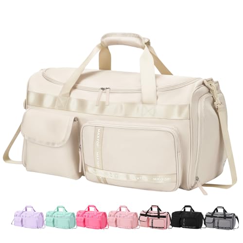 MAXTOP Large Gym Bag for Women Men Duffle Bag With Wet Dry Separation - color: Beige, style: Gym Bag