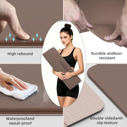 TPE Yoga Mat Foldable 8mm Thick Light Non-Slip for Home/Gym/Travel - color: Brown&Beige