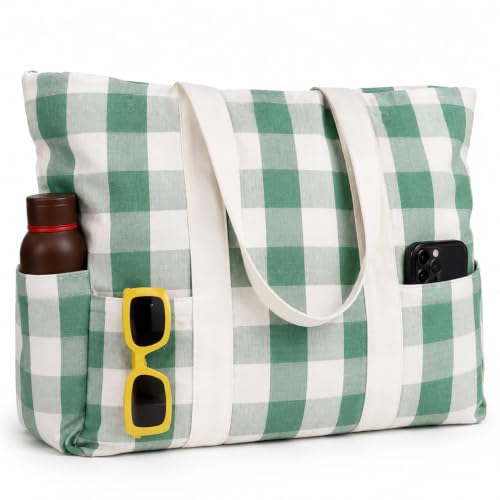 Folkulture Beach Tote Bags For Women, Beach Must Haves 2026-18x15 Inch | Waterproof,Sandproof, Large Tote Bags for Women, Swimming Pool, Beach Essentials, Simple Modern Pool Bag, Bolsos Para Mujeres - color: Forest Green - Checkered