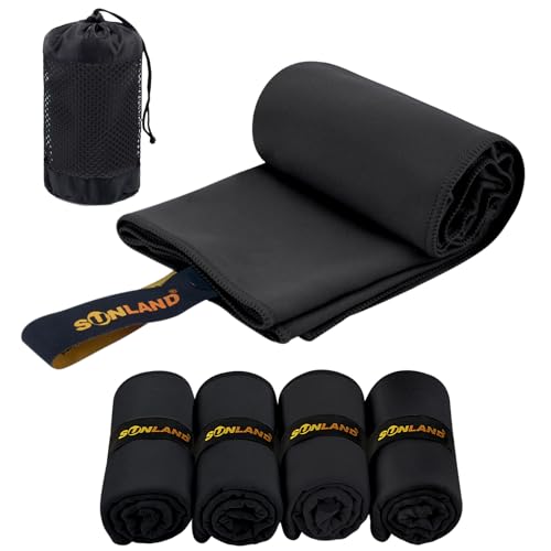 SUNLAND Microfiber Workout Towel Quick Dry Super Absorbent Camping Towel for Women & Men Lightweight Odor-Free Gym Towel Compact with Carry Bag 16" x 31.5" Pack of 5 - color: Black
