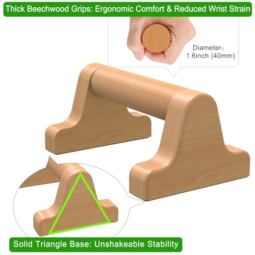 SELEWARE Wood Push Up Bars Steel Calisthenic Parallette Bars Handstand Bars | Anti-Slip Parallettes for Calisthenics, Fitness, Floor Workouts, Solid Wood Handle with Sturdy Metal Bracket Support 600 lbs - color: D: Wood Grip (8.7"L x 4"H)