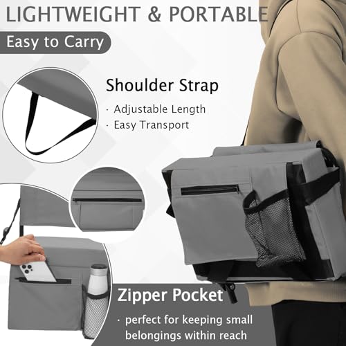 2pcs Stadium Seat for Bleachers with Back Support，Portable Bleacher Chairs with Back and Cushion，Includes Shoulder Strap and Cup Holder - color: Grey,2 Pack