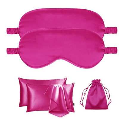 5Pcs Silky Sleep Mask Eye Masks Breathable Soft Satin Pillowcases Set for Sleeping Similar to Silk Pillowcase Travel Gift - color: Hot Pink-queen Size