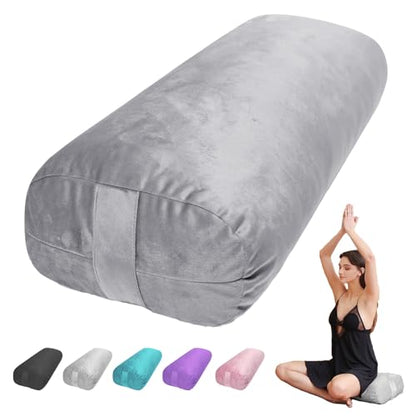 Yoga Bolster Pillow for Restorative & Yin Yoga, Meditation Cushion - color: Gray