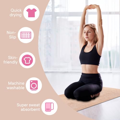 Hot Yoga Towel with Grip Dot, Non Slip Sweat Absorbent Microfiber Yoga Mat Towels for Hot Yoga, Pilates, Fitness and Workout 72inch x 24inch - color: Peachy Pink