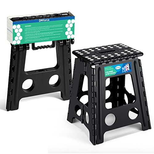 Dyforce Folding Step Stool 16 Inch,400lbs Foldable Step Stool for Adults | Step Stool Foldable Black,Non-Slip Plastic Stepping Stool with Carry Handle,Lightweight for Bathroom Kitchen Bedroom Garden - color: Black, size: 16inch