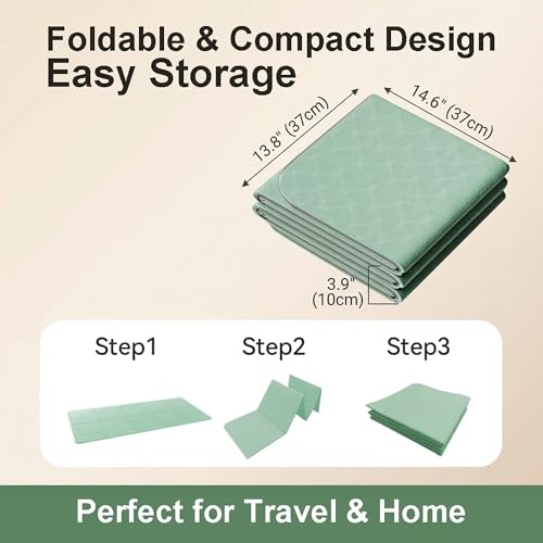 Foldable Yoga Mat 10 mm Thick Extra Wide 72"x28", Non Slip Travel Exercise Pad, TPE Compact Folding Pilates Floor Cushion for Home Gym & Nap, Mint Green