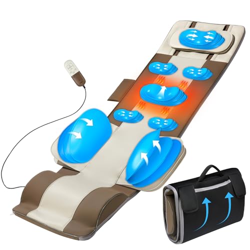 Full Body Massage Mat, 3D Body Stretching & Lumbar Traction, Back Heating, Traction Up & Down, Curve Stretch, Twist Left & Right, 4 Modes 3 Intensities 3 Heat Levels, PU Leather, Foldable, Fit 5'1-6'0 - color: Brown