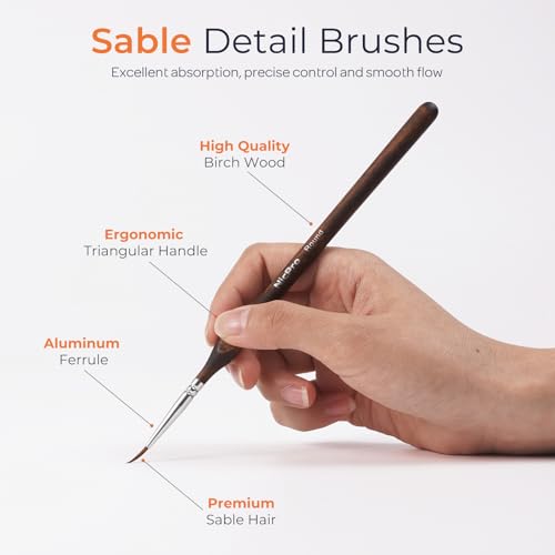 Nicpro 16 PCS Kolinsky Sable Miniature Paint Brushes Dry Brush | Professional Model Paint Brush Set with Cloth Roll, Fine Detail Brush Set for Miniatures, Acrylic & Figures, Model,Watercolor - size: 16 PCS