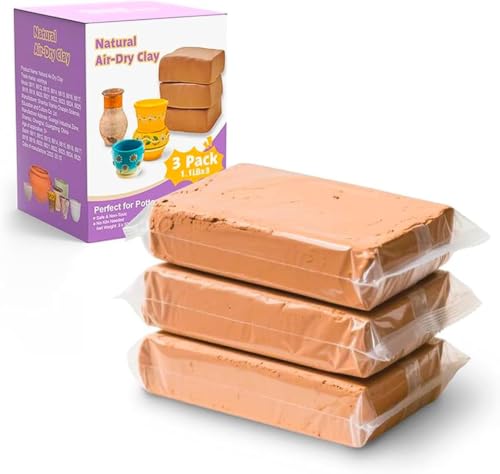 3 PCS Air Dry Clay - 3.3lbs Natural Modeling Pottery Clay for Wheel | Kids Arts & Crafts Supplies