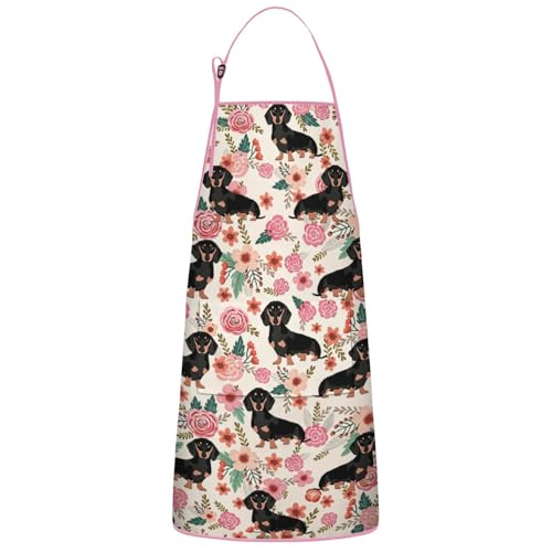 Apron with 2 Pockets,Kitchen Chef Artist Aprons for Cooking Gardening Baking Painting, Waterproof Apron 33" x 27" - color: Dachshund