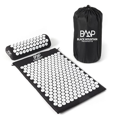 Black Mountain Products Acupressure Mat with Pillow & Carrying Bag - Acupressure Mat for Trigger Pt. Massage Therapy, Black