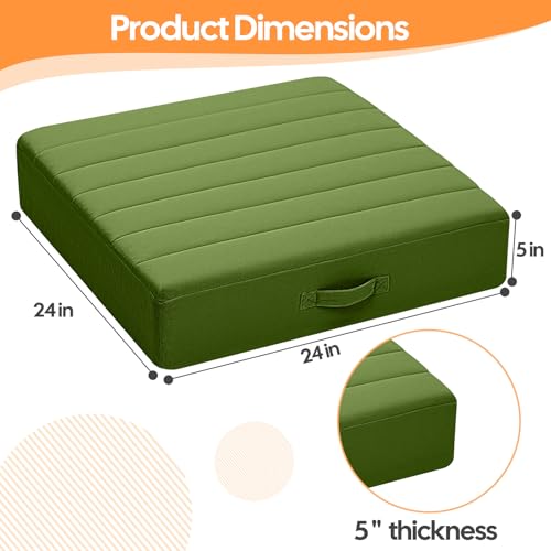 MeMoreCool 24 Inch Square Floor Pillows for Adults, 2 Pack Green Cushions | Set of 2 green washable tufted floor cushions, thick foam seats for yoga, japanese tatami - color: Forest Green, size: 24 Inch