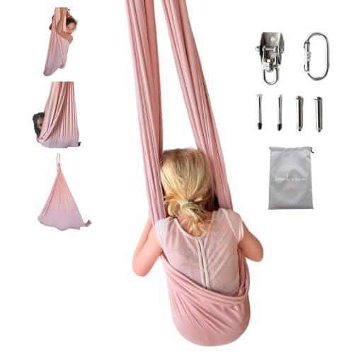 Kids Sensory Swing Indoor & Outdoor with Heavy Duty 360° Swivel Hardware, Double-Layer Soft Fabric Indoor Swing for Kids and Adults with Autism, Calming Sensory Hammock - Up to 200 Lbs (Sweet Pink) - color: Sweet Pink