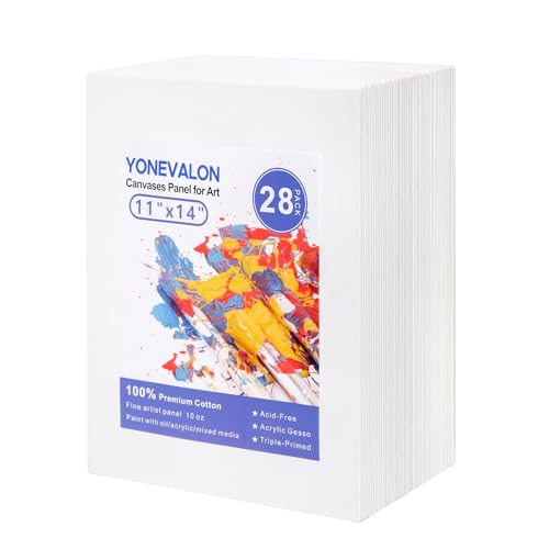 Canvases for Painting Bulk 28 Pack, 11x14 inch Blank Paint Canvas Boards | Primed Acid-Free 100% Cotton, Canvas Panels for Acrylic Oil Tempera Watercolor Paints, Art Supplies - size: 11"x14" - 28pcs