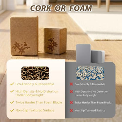 Cork Yoga Blocks 2 Pack Set, Natural High Density Non Slip Cork Yoga Bricks