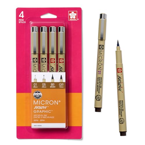SAKURA 50040 4-Piece Pigma Drawing Brush Pen Set, Sepia | Archival Ink Pens for Writing, Drawing, or Journaling, Fade Resistant, Consistent Color, Professional Quality - style: Brush Tip
