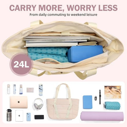 Axcone Women's Yoga Tote Bag with Luggage Sleeve & Mat Straps - Gym Work Bag for Office, Commute, Sports,Travel - color: White