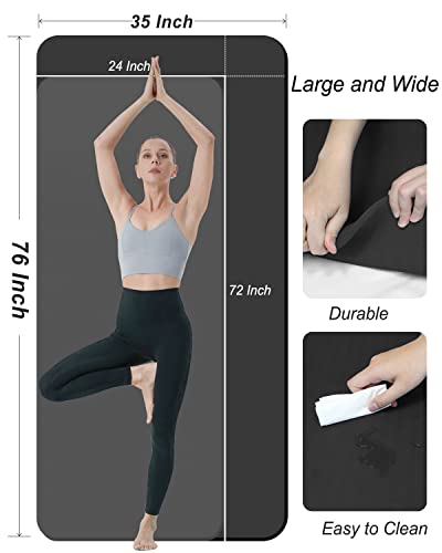 YR Large Exercise Mat 76"x35" 10mm Thick TPE Yoga Mat Non Slip | Workout mats, home gym, anti-tear, easy-to-clean, odor-less, excellent cushion, with yoga bag - color: Black