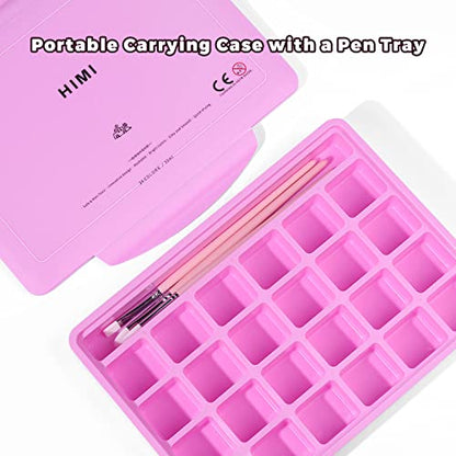 ARTME 24 Colors x 30ml Gouache Paint Set with 3 Paint Brushes and a Palette in a Carrying Case, Non-Toxic, Perfect for Artists, Students (Pink) - color: Pink