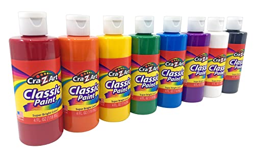 Cra-Z-Art Washable Classic Paint Bulk Pack 8ct, Assorted Colors 4oz each bottle - size: 4 Fl Oz (Pack of 8), style: Original