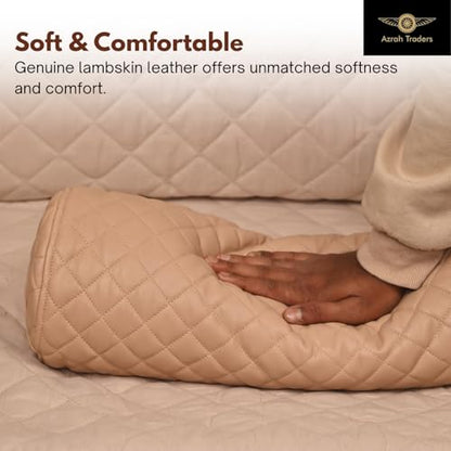 Neck Roll Pillow Cushion Cover, 16x6 Inch Full Moon Round Bolster Pillow Case, Cylinder Soft Lambskin Leather Pillowcase for Head, Spine & Neck Support During Sleep - Quilted Beige Pack of 2 - color: Quilted Beige Pack of 2