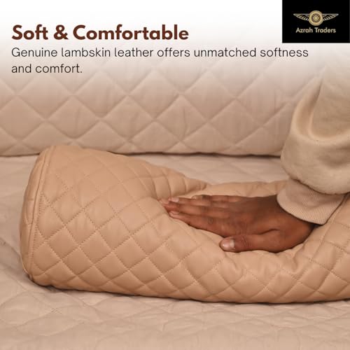 Neck Roll Pillow Cushion Cover, 24x6 Inch Full Moon Round Bolster Pillow Case, Cylinder Soft Lambskin Leather Pillowcase for Head, Spine & Neck Support During Sleep - Quilted Beige Pack of 2 - color: Quilted Beige Pack of 2