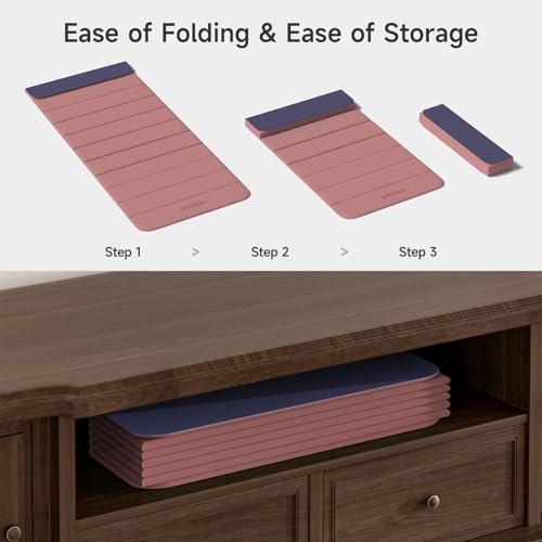 12-Fold POE Yoga Mat 75x26x0.4 Inches | Non-Slip, Compact, Workout-Friendly for Yoga, Pilates, Strength Training & Meditation - color: Pink+Navy Blue