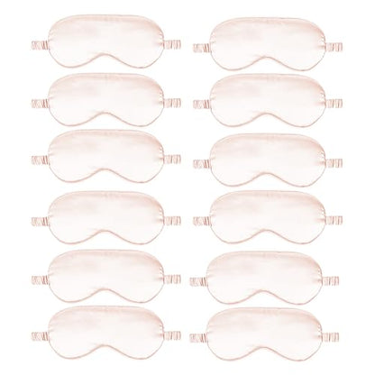 12PACK Silky Sleep Masks Satin Eye Mask Silk Eyes Cover for Sleeping Blackout Eyeshades Soft Blindfold Travel Nap Gifts - color: Pale Blush