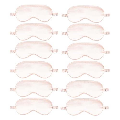 12PACK Silky Sleep Masks Satin Eye Mask Silk Eyes Cover for Sleeping Blackout Eyeshades Soft Blindfold Travel Nap Gifts - color: Pale Blush