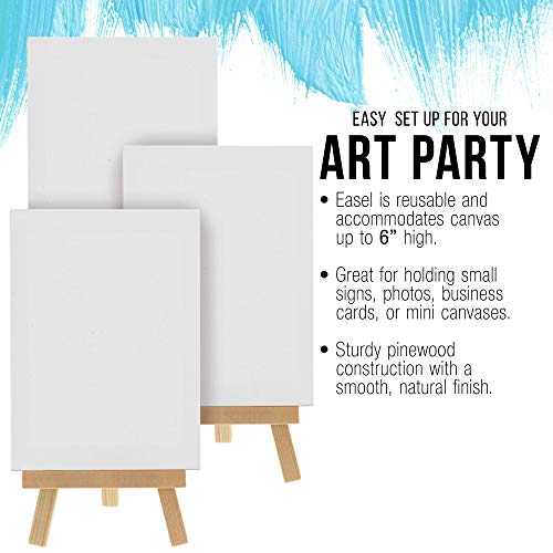 U.S. Art Supply 4" x 6" Stretched Canvas with 8" High Small Natural Wooden Easel (12 Pack), A-Frame Canvas Stand Tripod, Small Painting Easels - Tabletop Easel for Painting, Canvases, Student Crafts - size: 8" Easel & 4x6 Canvas - 12-pack