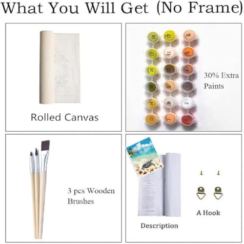 ZRIZQ Beach Paint by Numbers Kit for Adults Beginner,Turtle,16x20 | Full set with rich paints,wooden brushes,rolled canvas.Calming activity.Beginner friendly.Just open and paint. - color: 16"X20"Rolled Canvas-Beach Turtle