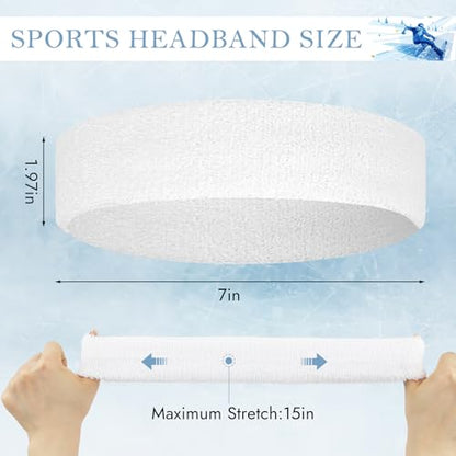 4 Pack Cotton Terry Sweat Headbands for Men Women Running Gym - color: White