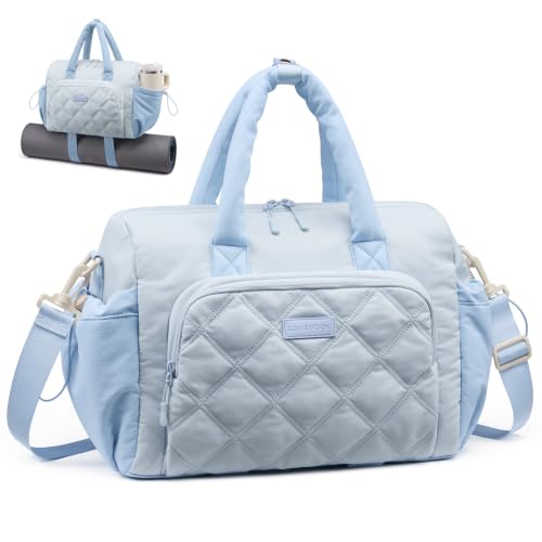 LOVEVOOK Small Gym Bag for Women with Large Water Bottle Pocket,Light Blue | Yoga Mat Holder,Duffle Bag with Wet Pocket,Overnight Bags,Lightweight Carry on Weekender Duffel for Workout Dance Ballet - color: Light Blue, size: Medium